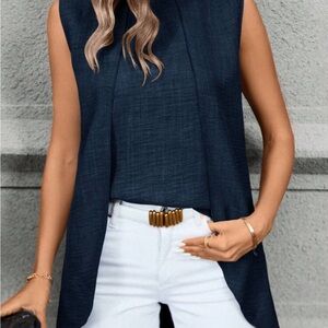 SHEIN Blue Asymmetrical Sleeveless Tank Top